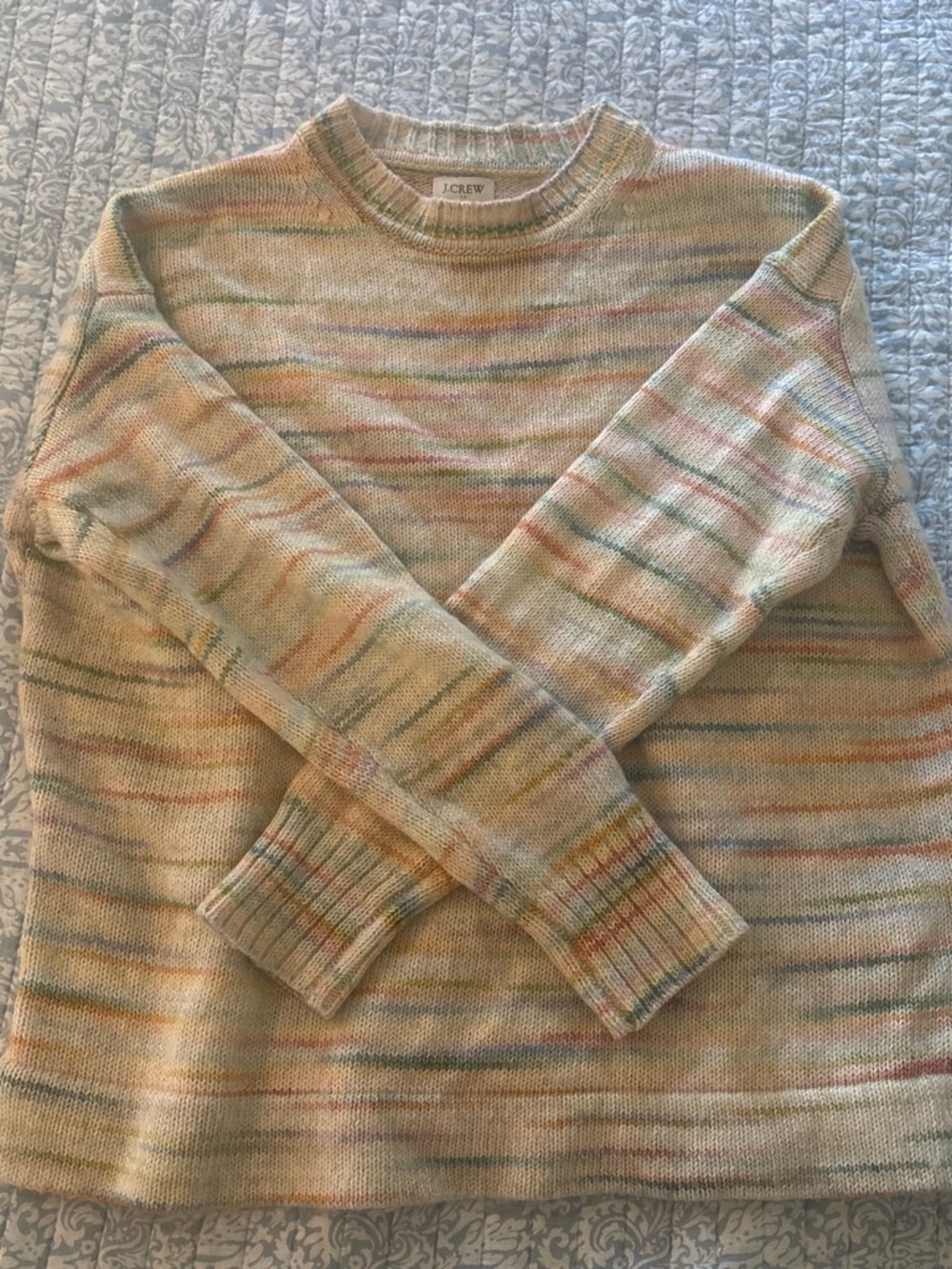J. Crew Women’s Pastel Multicolor Striped Crewneck Sweater